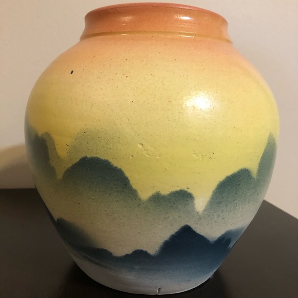 Colorful Abstract Print Orange Yellow & Blue Vase - Picture 4 of 6